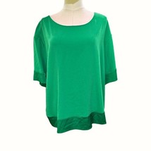 Chicos Black Label Matte Shine Top Blouse Size 3 or 16 Kelly Green Elbow... - $21.05