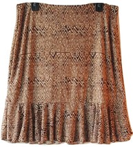 Chaps by Ralph Lauren Geometric Cream Brown Jersey Knit Flounce Skirt - £31.33 GBP