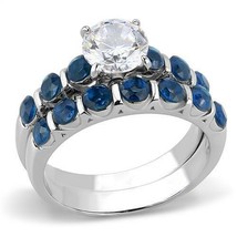 Sapphire Blue CZ Wedding Set Stainless Steel TK316 - $20.00