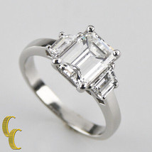 2.10 carat Emerald Cut Diamond 3-Stone Platinum Ring with GIA Cert Size 5.25 - £12,793.84 GBP