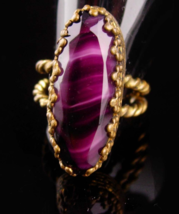 Antique Czech Ring - Purple Slag Glass - amethyst stripe - size 6-7 - czechoslov - £179.85 GBP
