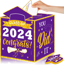 Graduation Decorations Class of 2024, Purple and Gold Graduation Card Bo... - $15.94