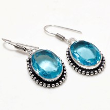 Swiss Blue Topaz Oval Shape Gemstone Drop Dangle Earrings Jewelry 1.60" SA 3978 - £3.13 GBP