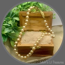 Off White Faux Glass Pearl Necklace Hand Knotted Fishhook 15.5&quot; •Vintage... - £7.71 GBP