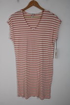 NWT Three Dots XS Orange Stripe V-Neck Boxy Cotton Modal Tee Dress - £31.88 GBP