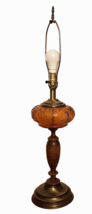 VTG 1970&#39;s Grape Leaf Pattern Amber Glass Wood Metal Lamp 3 way Lighting Works - £38.90 GBP