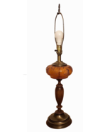 VTG 1970&#39;s Grape Leaf Pattern Amber Glass Wood Metal Lamp 3 way Lighting... - $939.69 MXN