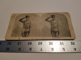 The Soldier Stereoview Card Military Uniform Saluting Soldier #1 Home Tr... - $23.74