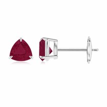 Natural Ruby Trillion Solitaire Stud Earrings in 14K Gold (Grade-A , 5MM) - £383.69 GBP