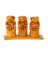 THREE MONKEY GIFT ART STATUE SCULPTURE CARVED RARE WORLD FAMOUS WOODEN G... - €24,86 EUR
