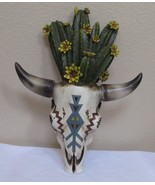 Southwest Cow Skull With Flowering Cactus Wall Hanging 16&quot; by Rainbow Inc. - $40.60 CAD