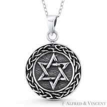 Star of David &amp; Braided Bali-Knot Necklace Pendant Oxidized .925 Sterling Silver - £20.12 GBP+