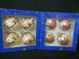 8 Hand Painted Glass Christmas Tree 2.5&quot; Ornaments in Box - 4 Marked &quot;Ge... - £19.02 GBP