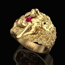 Fashion Women Gold Color Ring Wedding Gift with Red Heart Shape Stone Female Eng - £7.47 GBP