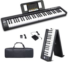 Fverey 61 Key Folding Piano Keyboard, Semi Weighted Keys Portable Electr... - £112.19 GBP