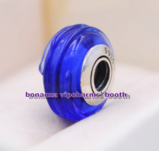 925 Sterling Silver Handmade Glass Dark Blue Murano Glass Charm Moments Bead  - £3.34 GBP