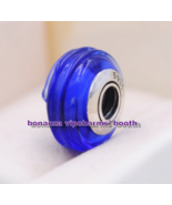 925 Sterling Silver Handmade Glass Dark Blue Murano Glass Charm Moments ... - $6.00