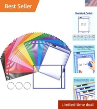 50 Oversized Reusable Dry Erase Pocket Sleeves - Vibrant Colors for Clas... - $49.50