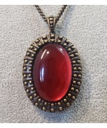 24&quot; Retro Brass &amp; Red Resin Medallion Necklace - £11.37 GBP