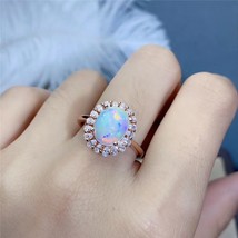 Heart Ring Fashion White/Blue Fire natural  Opal Rings For Women Jewelry Charm S - £58.35 GBP