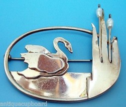 Sterling Hand Wrought Brooch with Swan and Pearls (#J2979) - £175.22 GBP