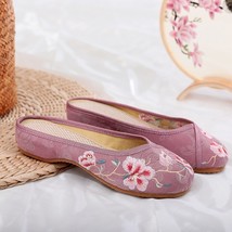 Flower Embroidered Women Jacquard Flat Slippers Comfortable Close Toe Ladies Lei - £21.79 GBP