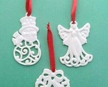 Lenox 3 Piece Pierced Ornament Charms Set Porcelain Snowman-Wreath-Angel... - $27.62
