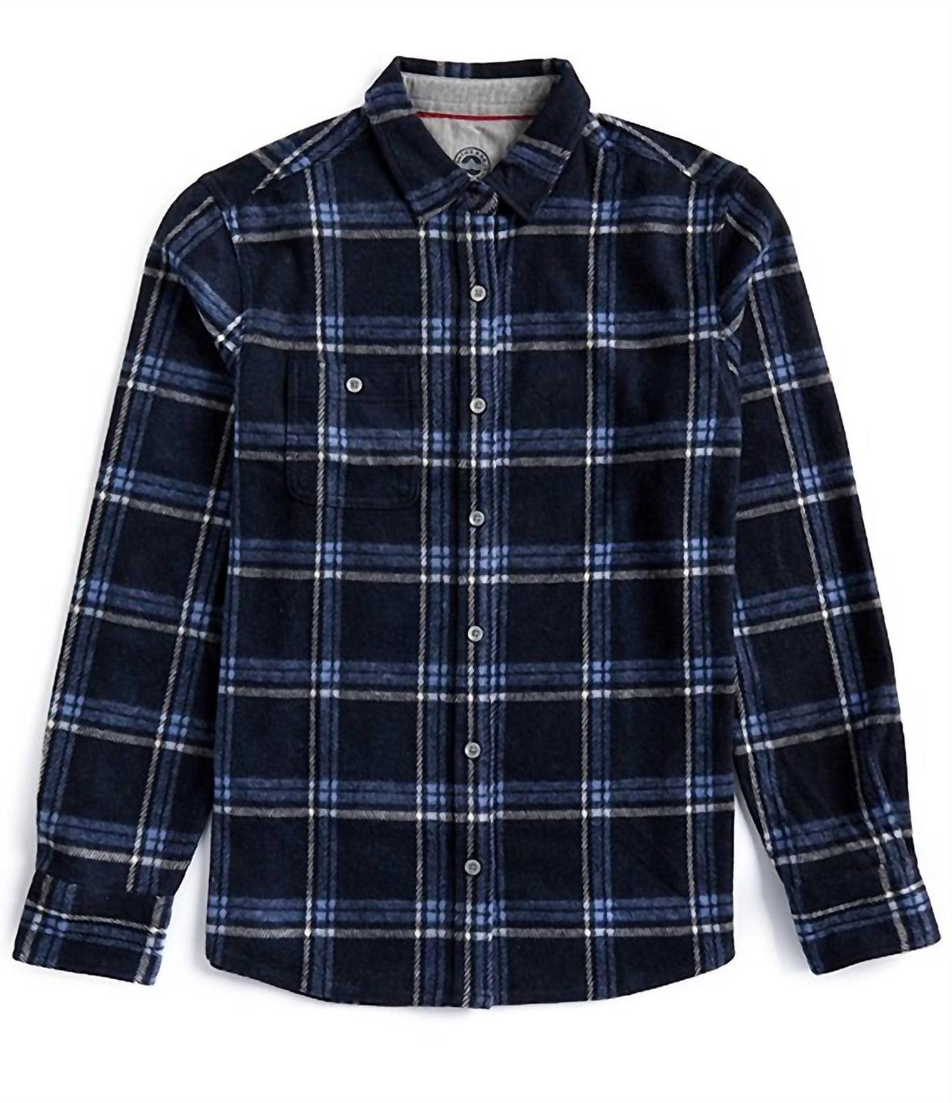Flags &amp; Anthem Men&#39;s Plaid Stretch Long Sleeve Shirt Navy Combo - $48.00
