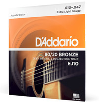 D&#39;Addario EJ10 80/20 Bronze Acoustic Guitar Strings 10-47 Extra Light - £14.41 GBP