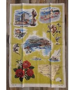 Vintage 100% Pure Linen New South Wales Geography 31.5&quot; x 21&quot; Tea Towel  - £15.02 GBP