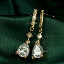 4Ct Pear Cut VVS1/D Diamond Drop-Dangle Earrings Christmas 14K Yellow Gold Over  - £71.74 GBP