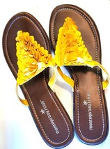 Montego Bay Club Sandals Yellow Cluster Sz 10 Flat Slip On Thong FREE SHIP New - £17.68 GBP