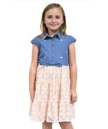 Zunie Girls Boys Dress Pink Multicolor Denim Short Cap Sleeves Tiered Su... - $58.99 CAD