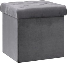 B Fsobeiialeo Storage Ottoman Cube, Velvet Tufted Folding Ottomans, Grey, Medium - £35.87 GBP