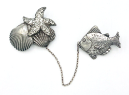 Seagull Pewter Canada 1990 Chatelaine Brooch Pin Fish Starfish Clamshells - £22.09 GBP