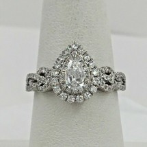 Halo Engagement Ring 2.65Ct Pear Cut Simulated Diamond 14K White Gold Size 7.5 - £200.49 GBP