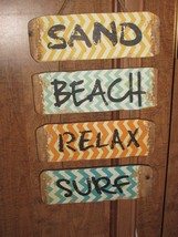 &quot;Sand - Beach - Relax - Surf&quot; sign hanger to bottom 25.5&quot; x 13 wood rope (Bx C) - £23.02 GBP