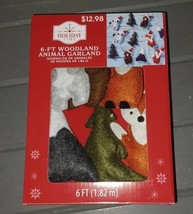 Holiday Time Woodland Animal Garland 6 Ft Soft Felt Fox Bear Raccoon - $12.99