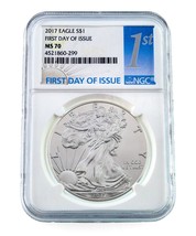 2017 Silver American Eagle Graded by NGC as MS70 FDOI - £105.42 GBP