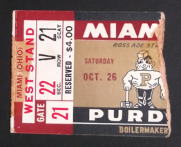 Miami (Ohio) vs Purdue Boilermakers Football Game Ticket Stub Oct. 26, 1957 - £19.90 GBP