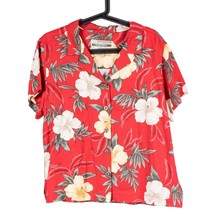 Sunset Cove Hawaiian Shirt PL Womens Red Yellow Hibiscus Button Up Short... - $23.62