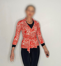 Diane Von Furstenberg Silk Knit Wrap Blouse Shirt Red White Floral OFFER! - $233.17