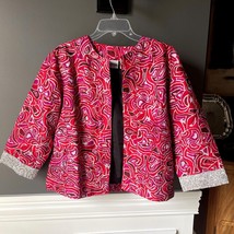 Chico&#39;s Embroidered Silk Open Front Red Metallic Boho Crop Jacket Coat S... - $16.00