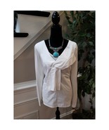 INC International Concepts Top Womens XL White Draped V Neck Stretch Blouse - $25.74