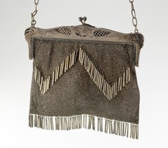 Vintage Silver Mesh Purse With Flora Pattern Straps and Tassles - $475.20