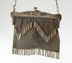 Vintage Silver Mesh Purse With Flora Pattern Straps and Tassles - £359.95 GBP