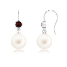 ANGARA Freshwater Pearl Earrings with Bezel Garnet in Silver for Women (... - $201.67+