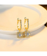 Earrings 925 Silver Ear Clip Earrings U-Shaped 18K Gold Square Full Diam... - £24.49 GBP