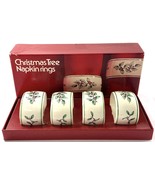 SPODE Christmas Tree Napkin Rings Oval Set Of 4 Ceramic Holly And Berries - $29.95