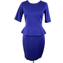 Trina Turk Trophie Dress Womens 2 Blue Peplum Short Sleeve Ponte Sheath ... - £27.31 GBP